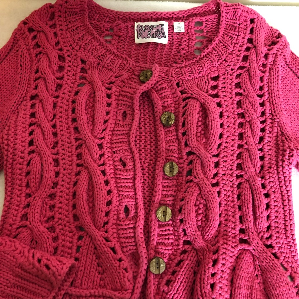 Pink chunky knit cardigan, Anthropologie size M